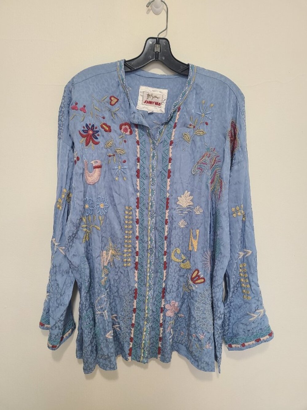 Johnny Was Light Blue Embroidered Boho Tunic